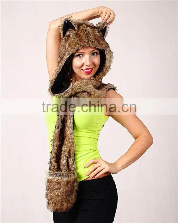 Quality latest safe standard children's animal hood hat and scarf