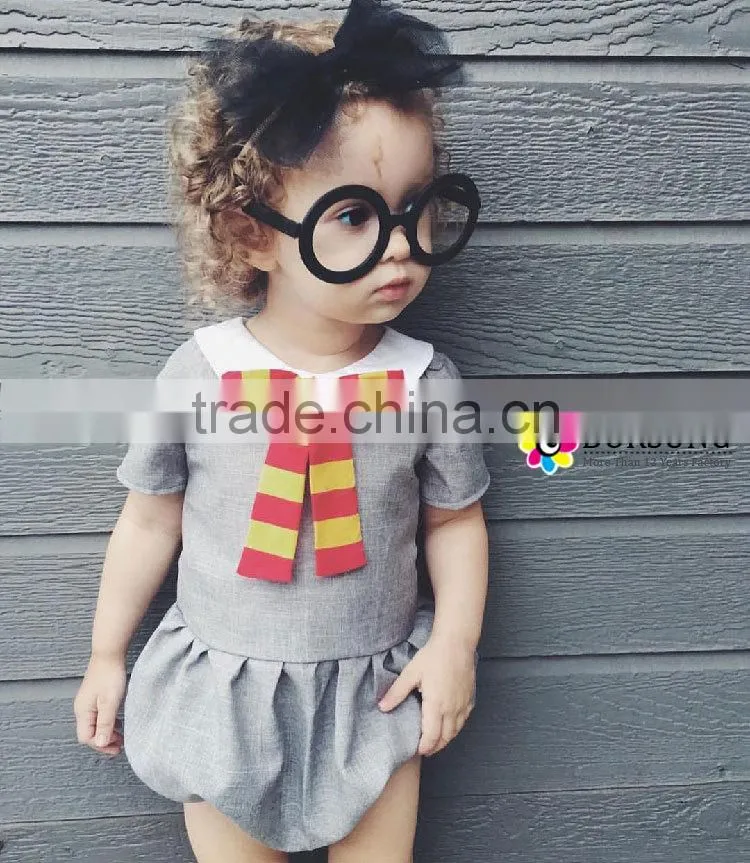 Custom design baby girl clothes summer kids short sleeve doll neck school frocks fashion rompers