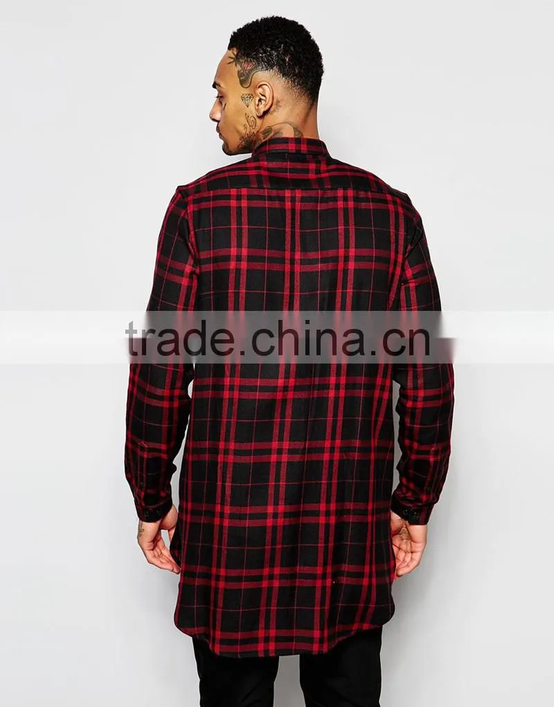 Long Sleeve Super Longline Shirt With Twill Check