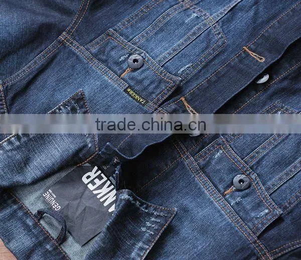 T1031 OEM denim top coat pu coated sleeves men jacket