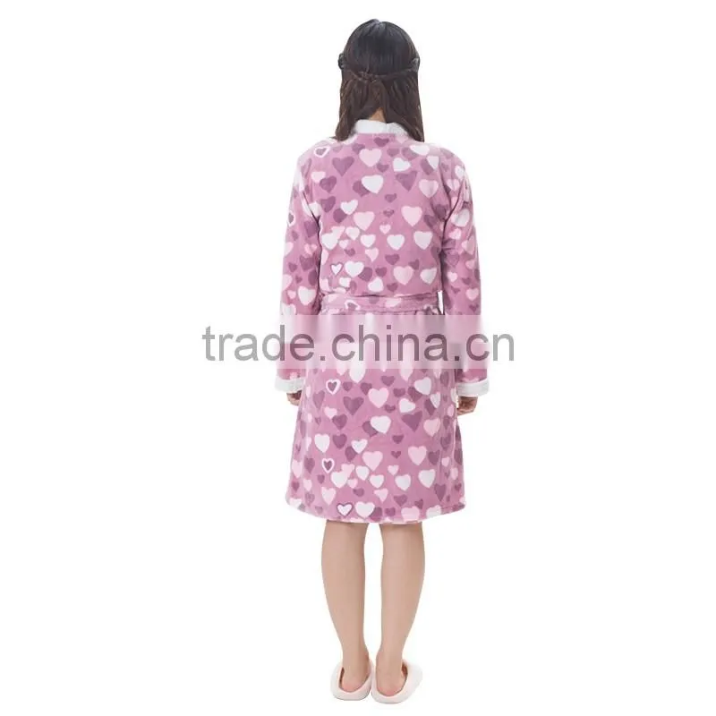 Lovely Printed Micro Fleece Bathrobe,Ladies Fleece Bath Robe