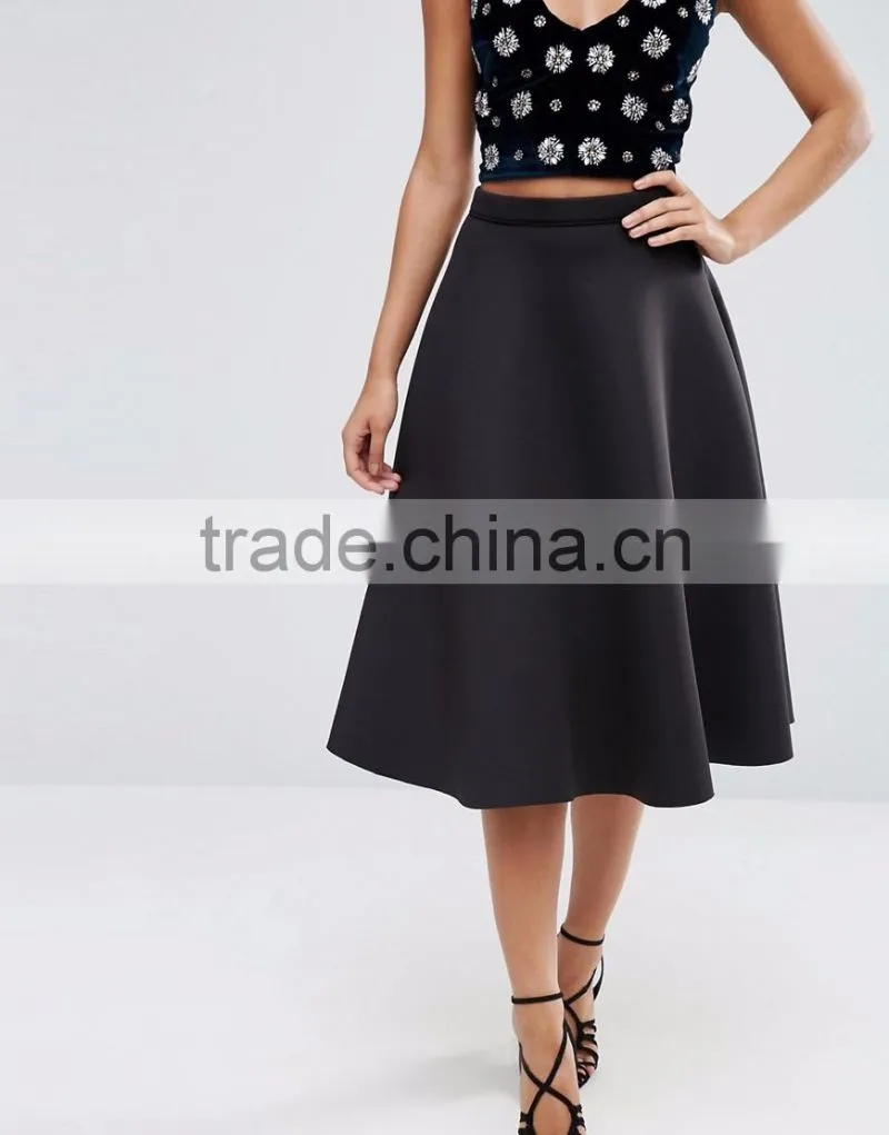 2016 Unlined design zip-back fastening lady skirt fashion midi umbrella skirt wholesale