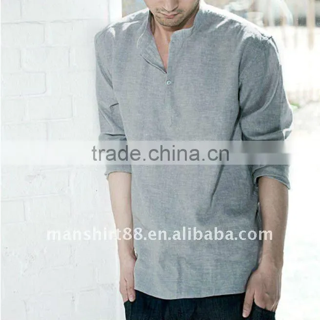 latest man's V-neck linen casual shirt