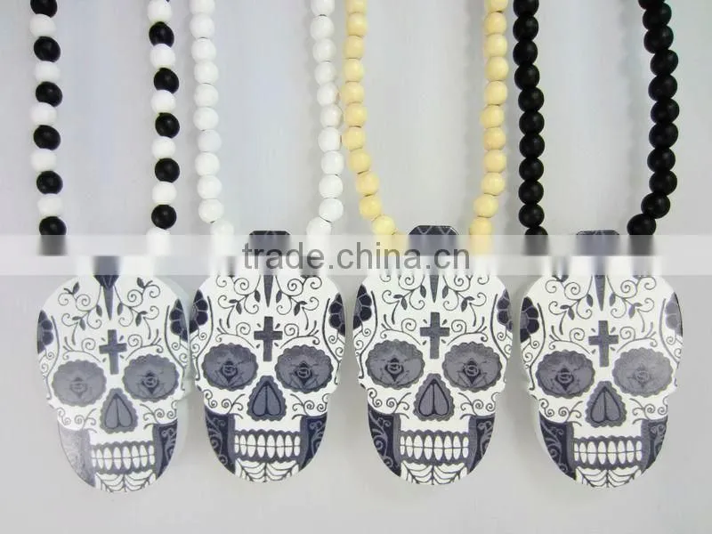 Fashion Skull Design Custom Wood Necklace Acrylic Necklace