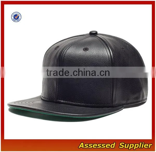 SNB035 Custom black leather snapback hat wholesale