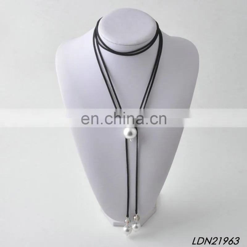 Long Black Layered Leather Thin Double Wrap Choker Bolo Necklace with Gold Tip- Vegan Faux Suede Accessories