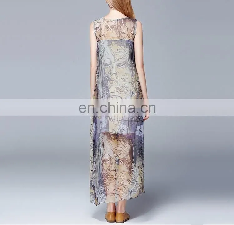 Top grade ladies chiffon elegant summer fitness sleeveless dress