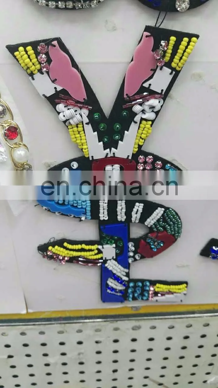 Luxury Letter Flower Sequin Beaded Patches Embroidery Flower Bead Applique Patch