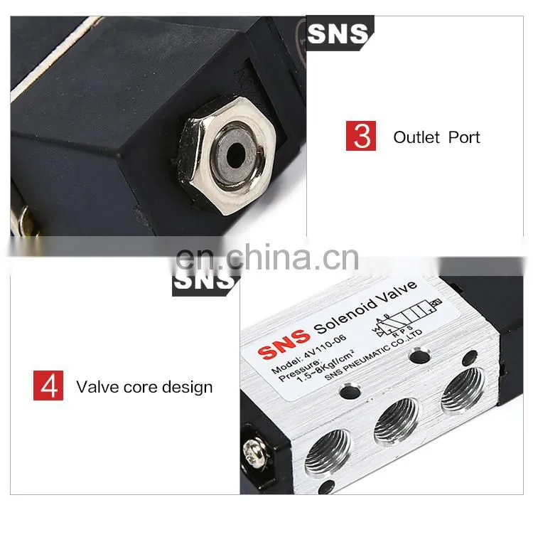 SNS 4V Series Aluminum Alloy Solenoid Valve Air Control 5 way 12v 24v 110v