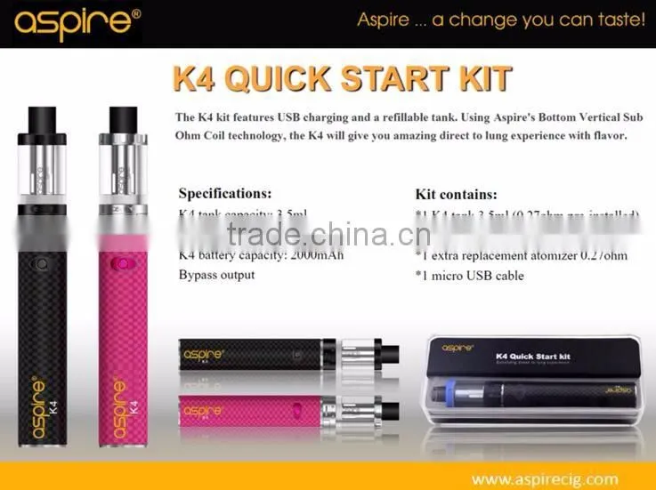 2016 Hot and new e cig Aspire k4 start kit Sub ohm Topfill cleito kit