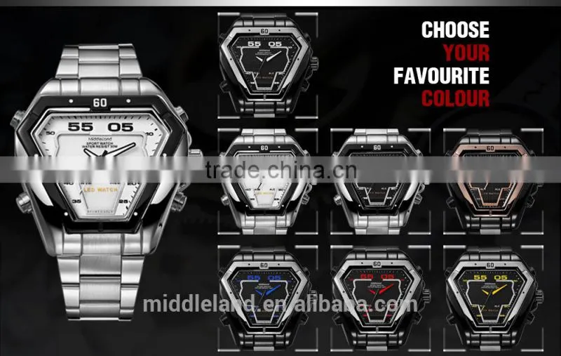 MIDDLELAND Stainless Steel Watch Band Alloy Watch Case Smart Waterproof Men's LED Light Up Watches
