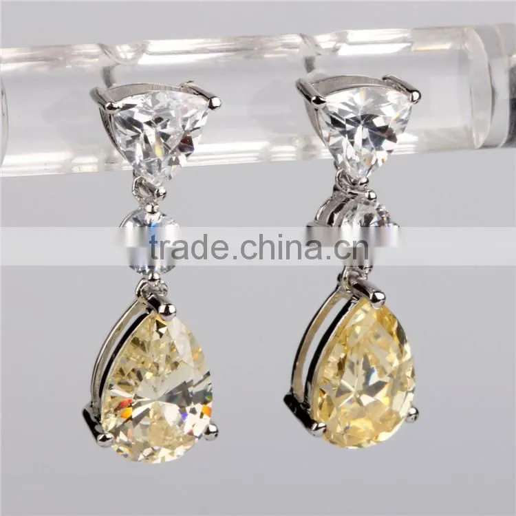 925 sterling silver latest model fashion Yellow zircon earrings for women