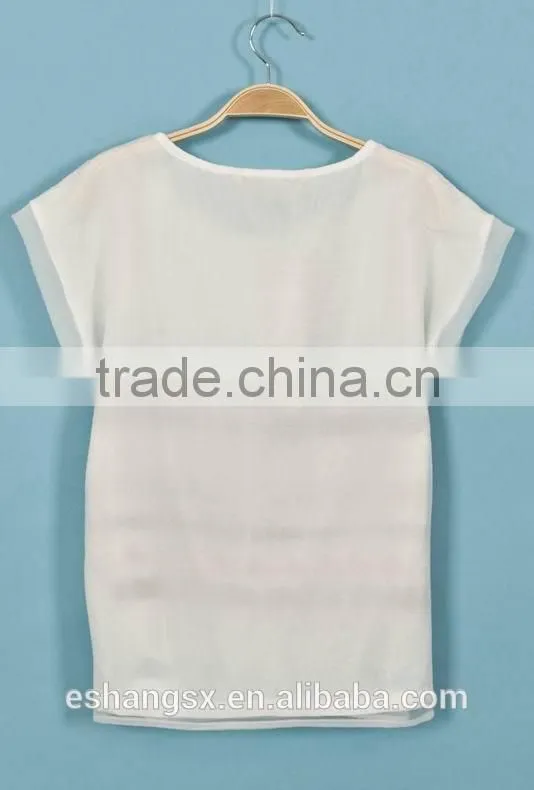 Ladies chiffon short sleeve geometric patterns blouse