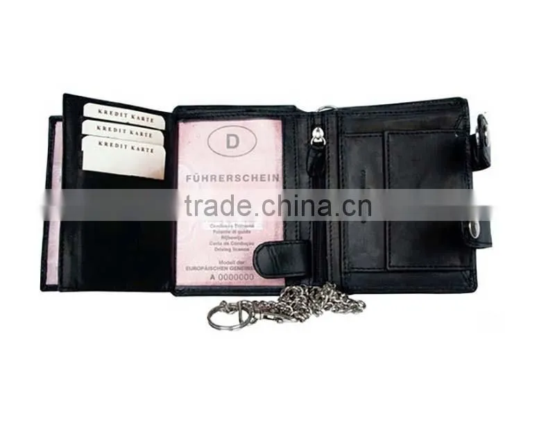 German Trifold Design Men's Biker Chain Wallet With ID Card Holder