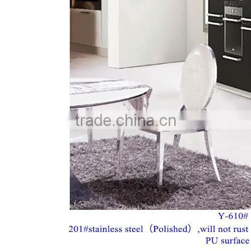 glass dining table 6 chairs set, with stainless steal frame (CT-810# Y-610)