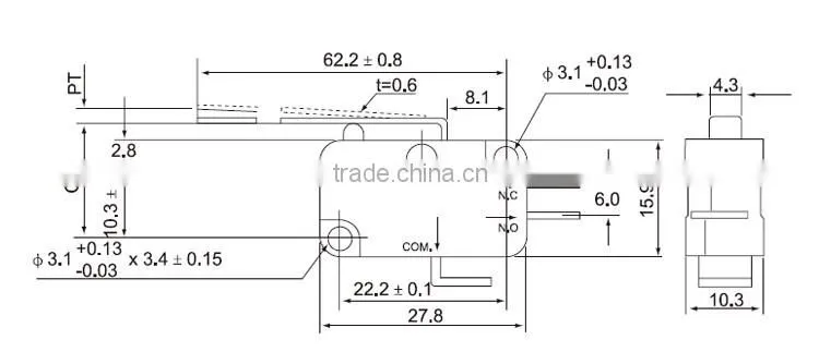 CNTD Factory Supply Reasonable Price 10A/16A/21A 250V AC Longer handle Type Micro Switch KW3A (CMV-105D)