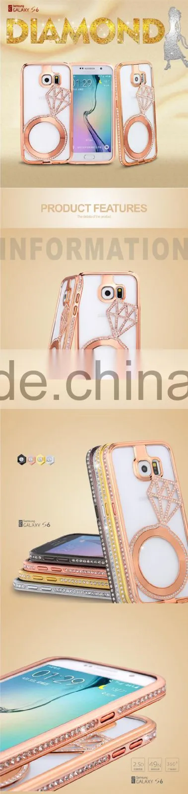 Shengo Own Ring Design Diamond Cell Phone Case for Samsung Galaxy S6 Edge
