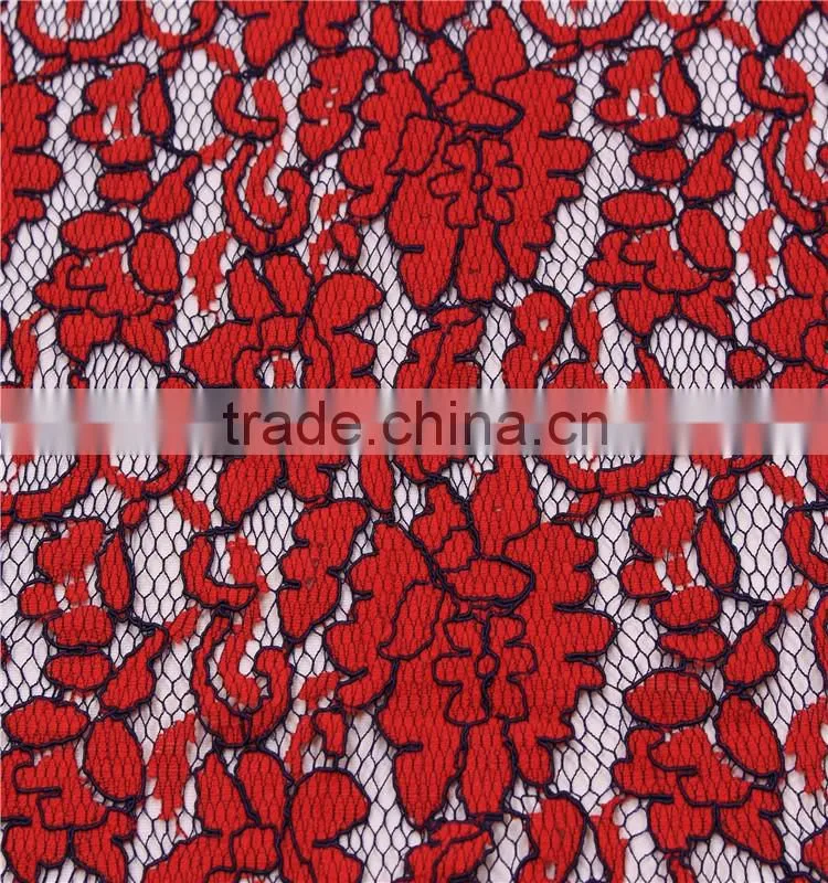 Wholesale Nylon Cotton Eco-Friendly Black Red Jacquard French net cord lace fabric for dress