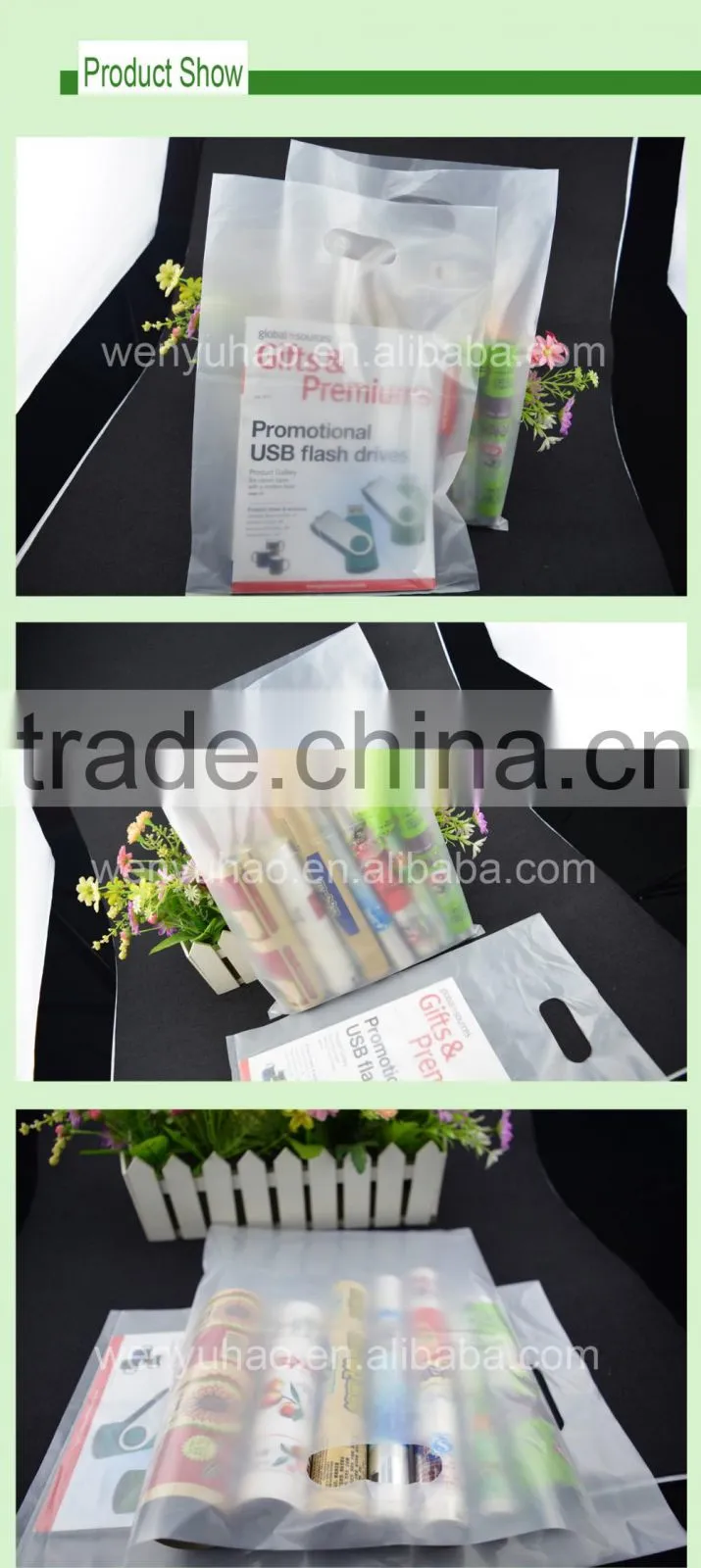 Low Density Plastic Merchandise Shopping Gift Bags Die Cut Handles Merchandise