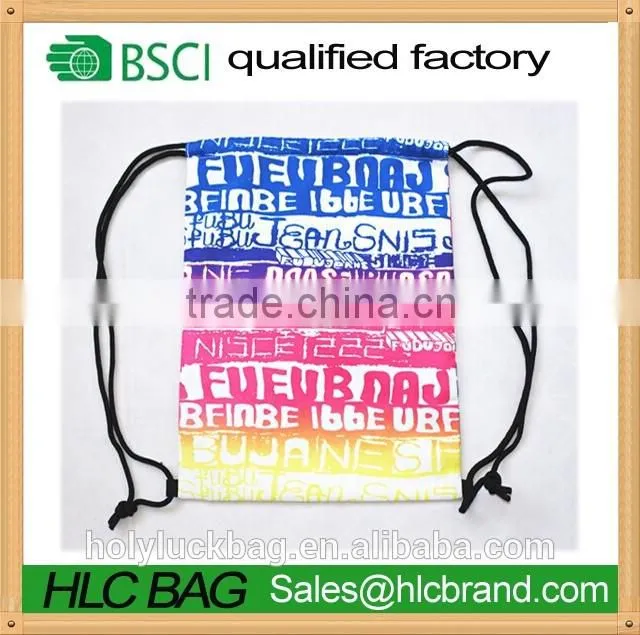Fashion heat transfer print rainbow drawstring bag reusable rucksack