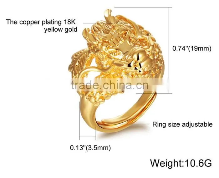 2016 gold filled jewelry copper ring for men gold dragon ring