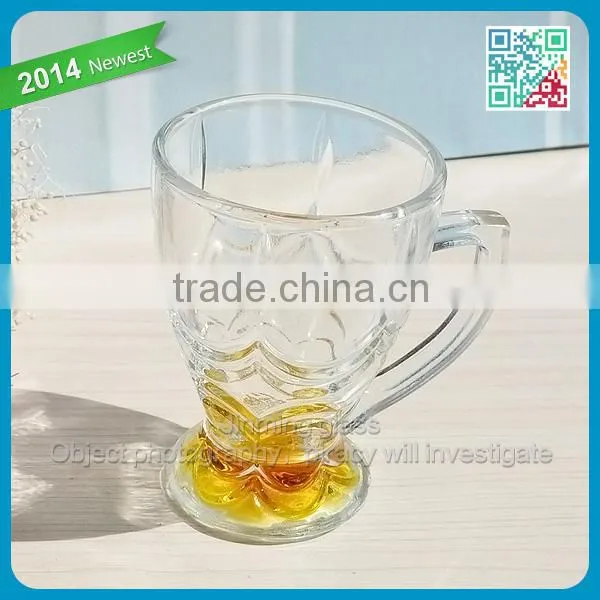 2014 Unique new design glass cups clear turkish tea glass with handles drinking cups glasses
