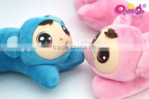 Light blue and pink soft human face U shape pillow