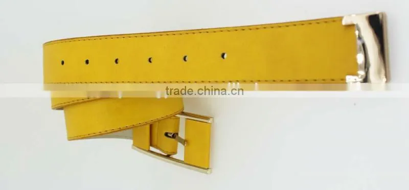 Women's fashion Yellow PU leather Plain jeans belt with yellow leather accessories in china Factory