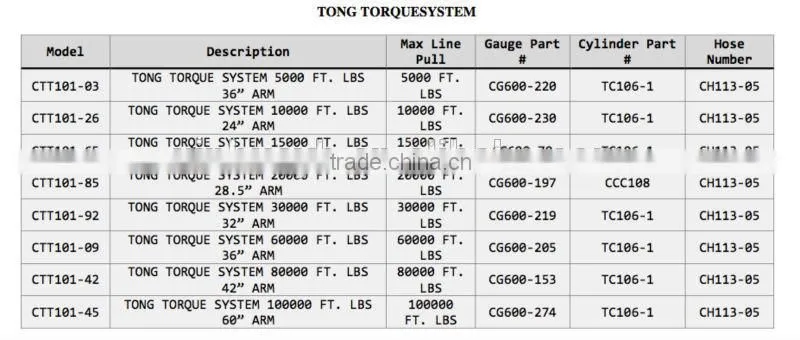Tong Torque system