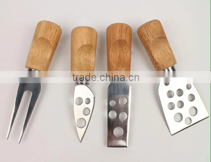 cheese tool set with heart hole wooden handle cheese fork