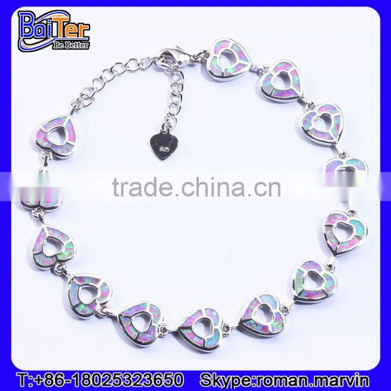 Wholesale Women Jewelry 925 Stelring Silver Synethic Fire Opal Bracelet