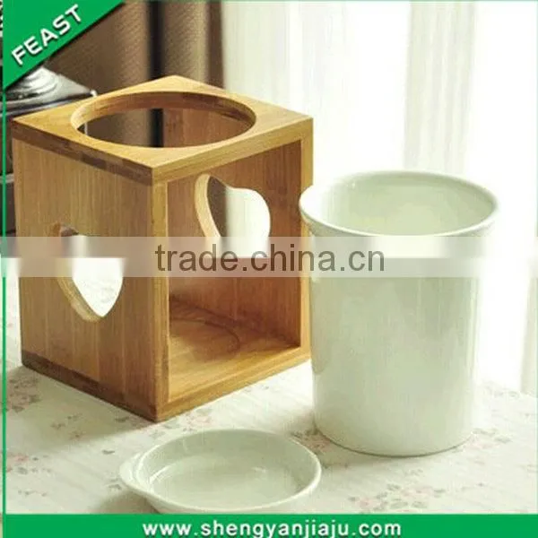 ceramic and bamboo stand for spoons and forks