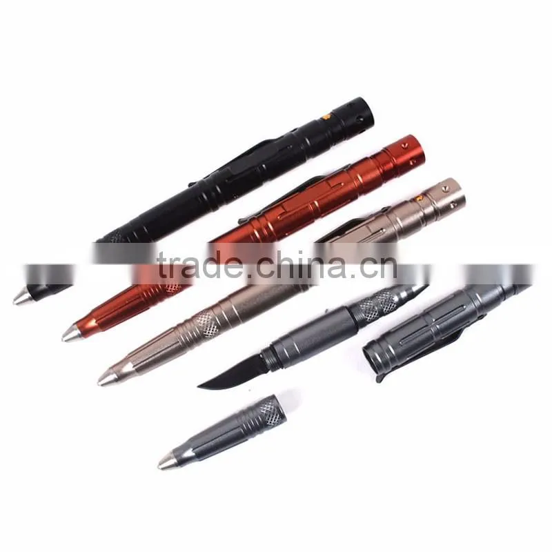 3*LR754 Battery Aviation Aluminum Writing Ballpoint Smooth Surface Tactical Pen Self Defense With Emergency Hammer