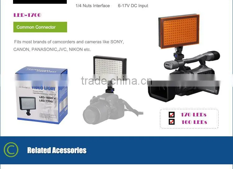 Professional Lighting LED-1700 LED Panel Video Light 12w 170 Blubs