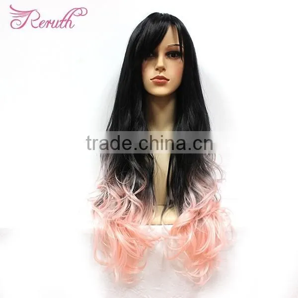 long wave blue human hair wig for women