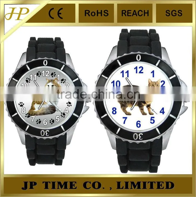 silicone cat design rotating bezel cat face hand watch price wrist watch quartz analog
