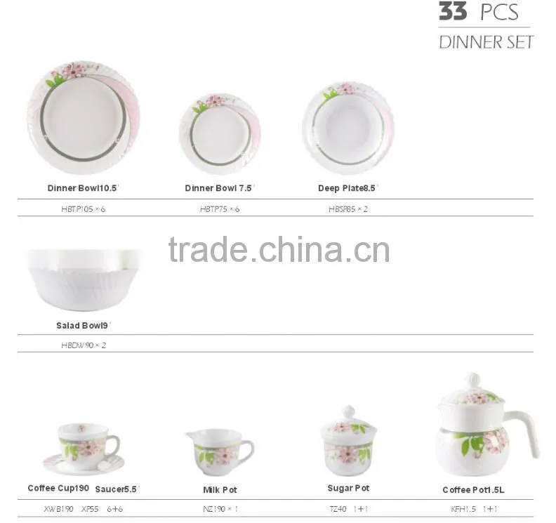 33Pcs Wholesale Opal Glass Dinner Set