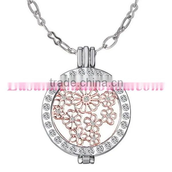 New arrival coin series hollow flower pendant locket neckalce