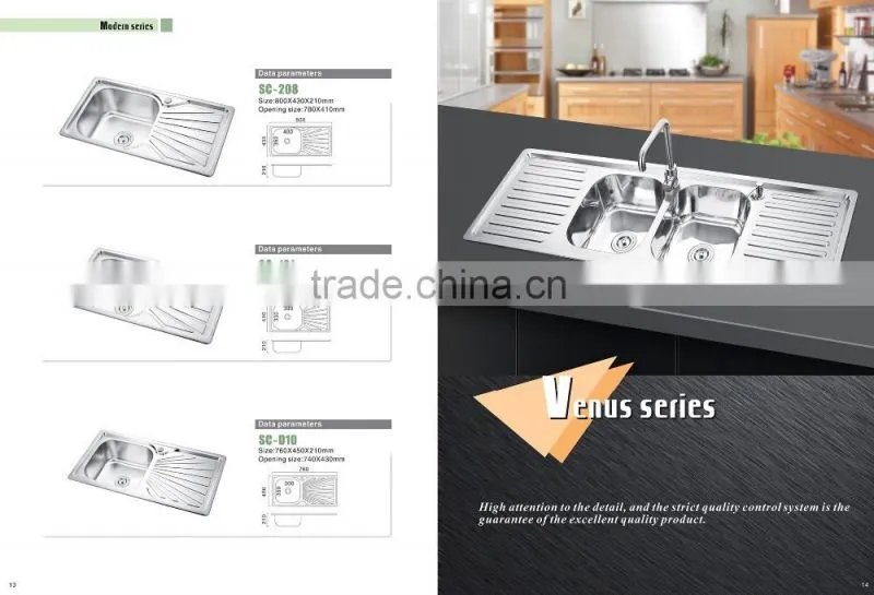 SC-108 Kitchenware with drainer heat handmade stainless steel sink table
