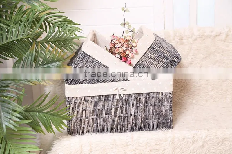 set of 3 maize weaved storage baskets with lining-grey
