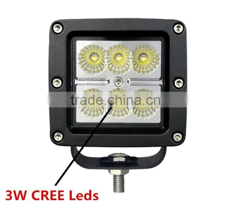 3" Square 18W Led Work Light, 4x4 Offroad Truck Tractor 18W Led Work Light