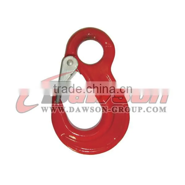 G80 eye sling hook with safety latch,forged eye hook for chain