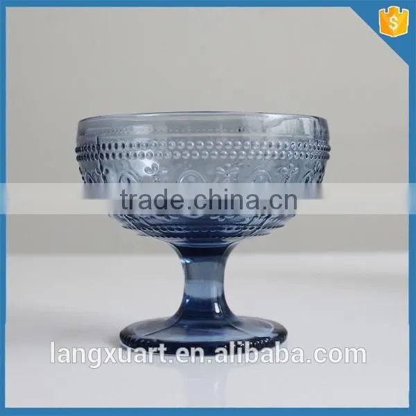 handmade pressed blue solid color glass ice cream cups wholesale