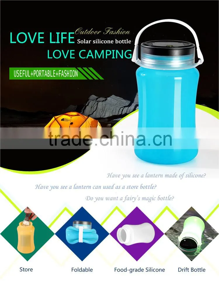 Silicone Water Bottle Rechargeable LED Solar Outdoor Lighting Camping Lantern