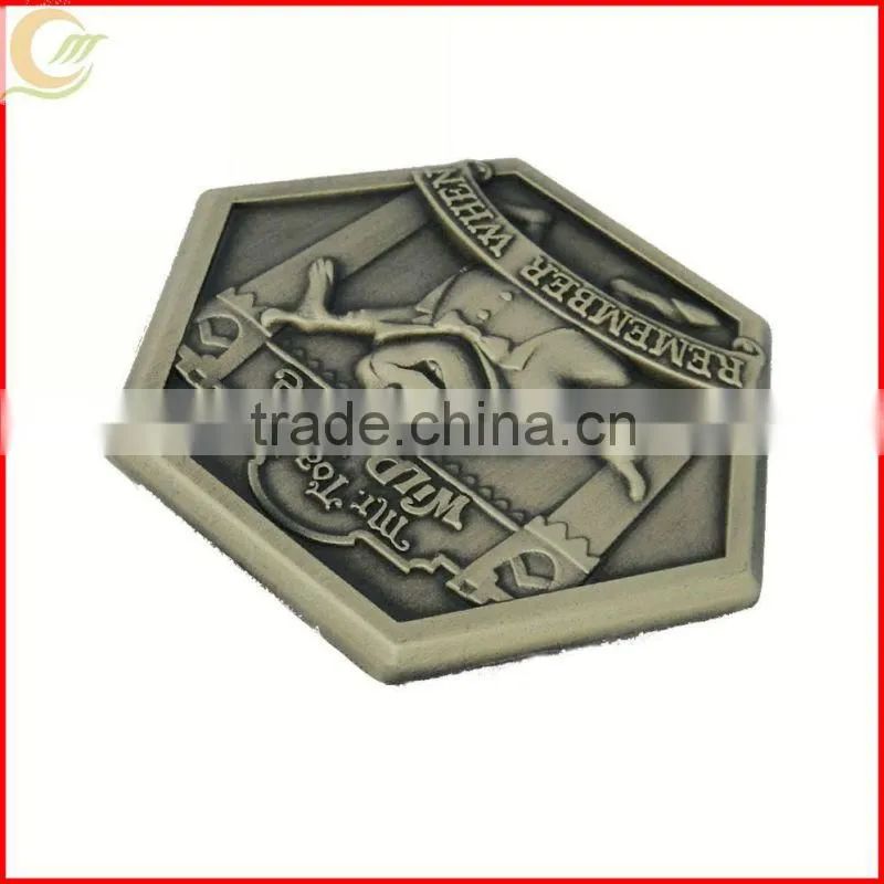 Zinc alloy antique bronze plating 3D custom name badge with pins