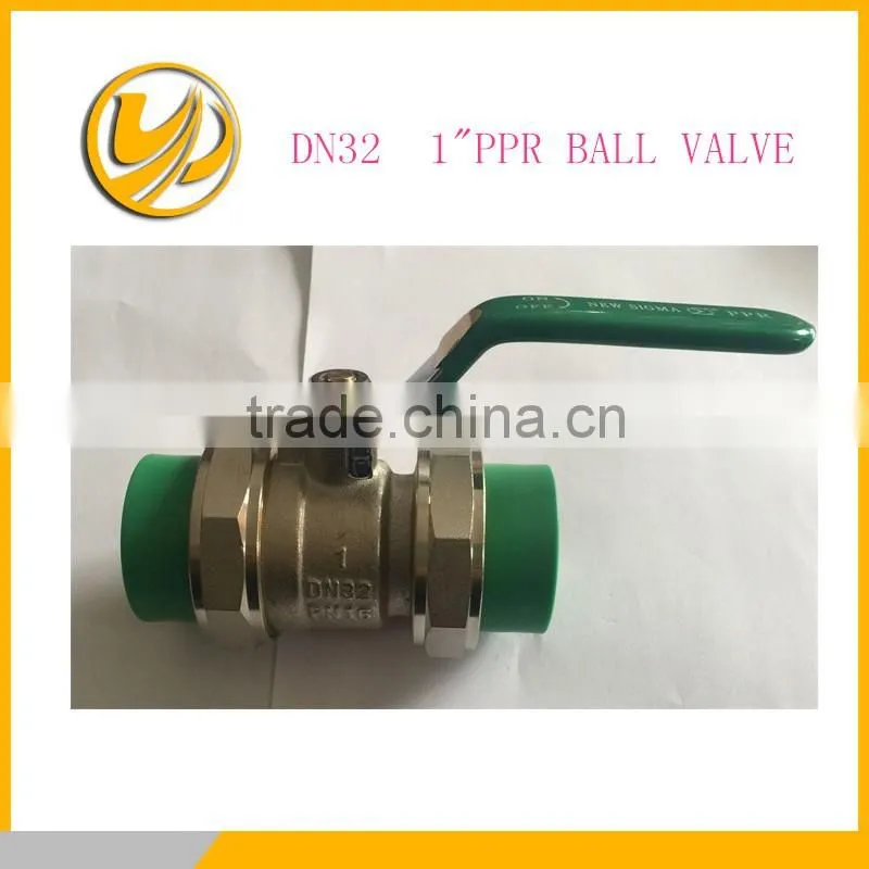 DN32 size 1" brass ball valve ,full flow double PPR connection flat lever