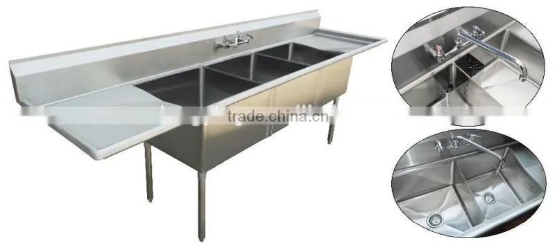 NSF and CSA approval two compartments stainless steel commercial kitchen sink