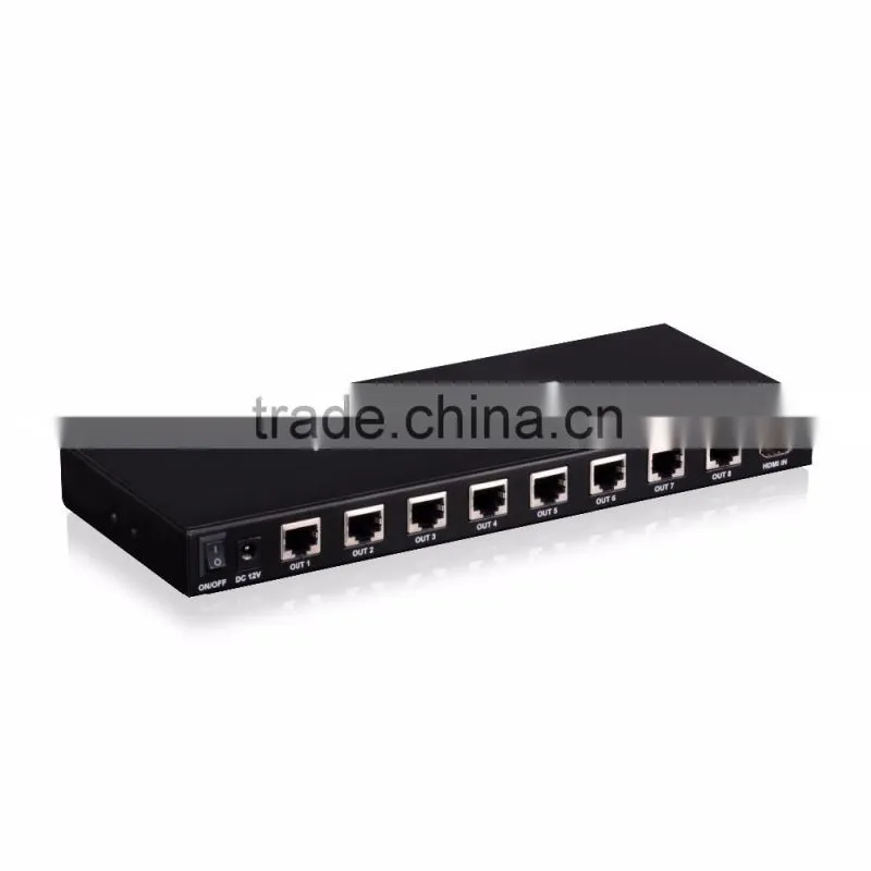 HDMI splitter 1 in 8 out hdmi splitter 1x8 by Cat5e/ cat 6 cable UTP support 3D max up to 50m support 1080p for hot video player