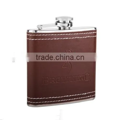 Stainless steel hip flask set with leather