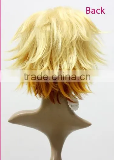 Factory supplier cosplay short green gold yellow blonde wig synthetic wig naruto cosplay wig